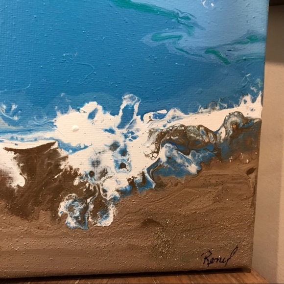 Beach ocean acrylic pour painting with jewelry - Picture 3 of 4
